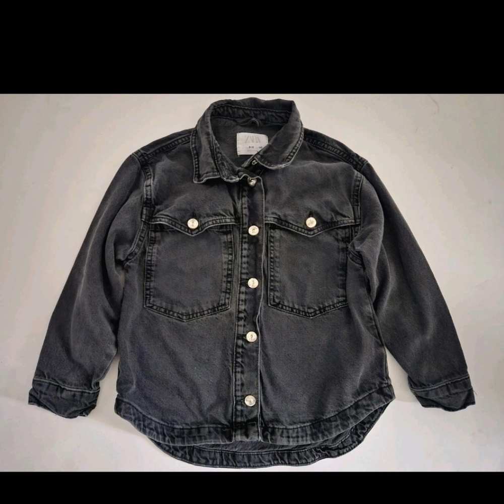 Zara Girls Fringed Studded Black Denim Jacket Size 9/10 Western Cowgirl Style